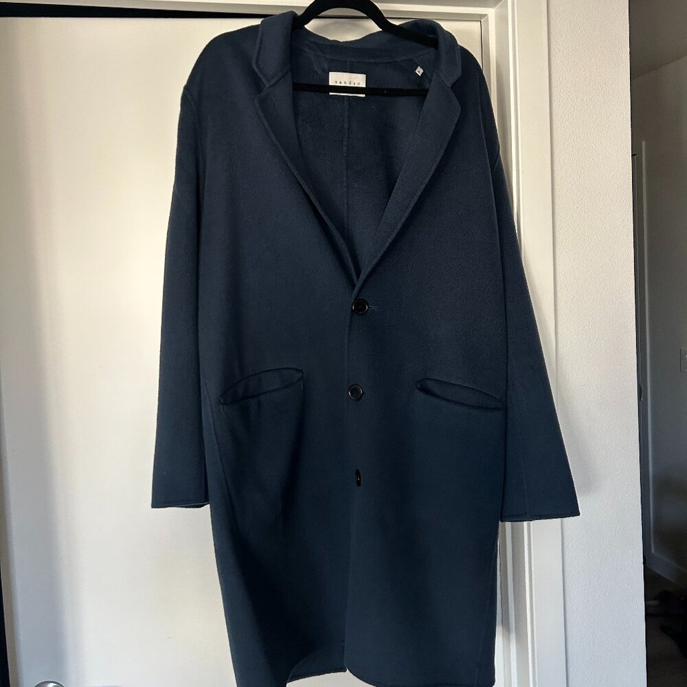SANDRO navy blue wool cashmere coat with pockets buttons